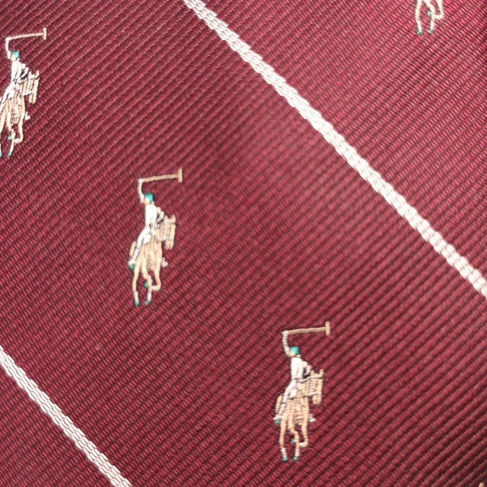 Vintage Nick Bronson Polo Repp Tie Necktie Pony Logo All Over Silk Maroon 56